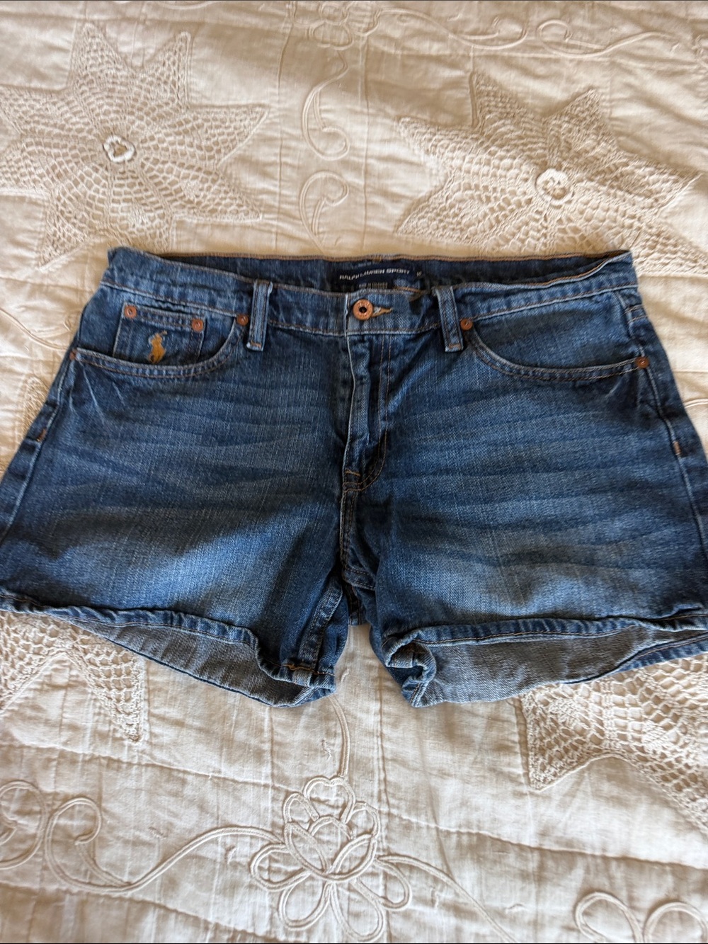 Ralph Lauren Indigo Denim Roll-Hem Jean Shorts